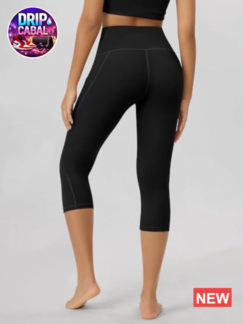 High Waisted Yoga Capris with Pockets, Tummy Control Non See Through Workout - Picture 3 of 7